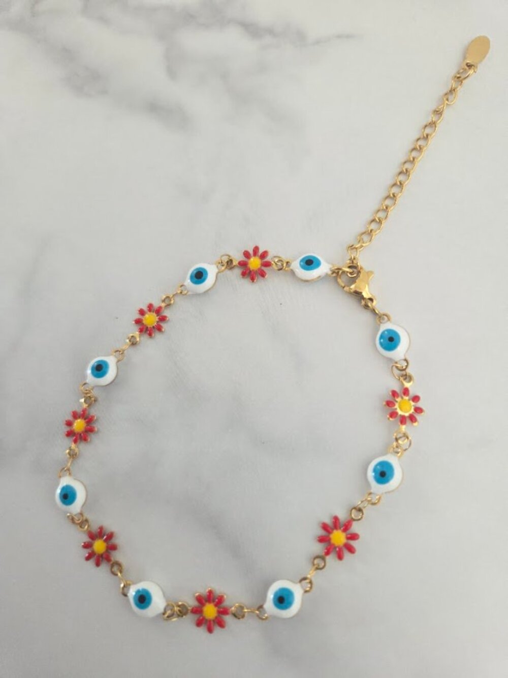 Evil Eye Daisy Flower Anklet Gold Plated Chain Anklet Bracelet - Picture 11 of 13